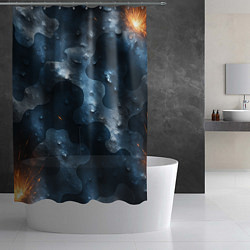 Шторка для душа Синий камуфляж с каплями, цвет: 3D-принт — фото 2