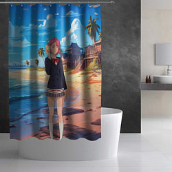 Шторка для душа Дандадан Сиратори Айра с ракушкой в руках, цвет: 3D-принт — фото 2