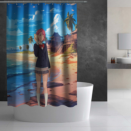 Шторка для ванной Дандадан Сиратори Айра с ракушкой в руках / 3D-принт – фото 2