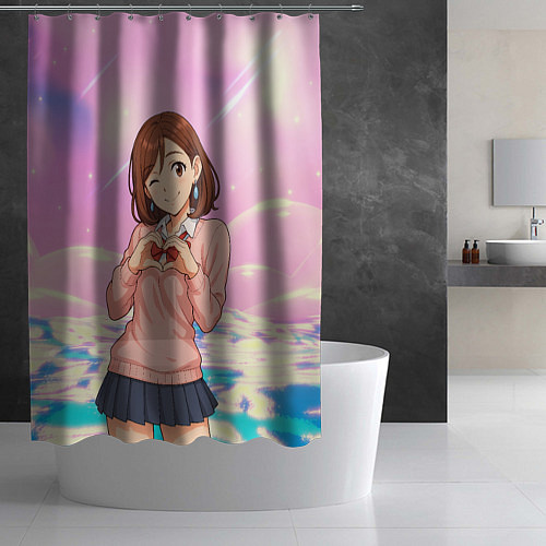 Шторка для ванной Сиратори Айра делает сердечко руками - Дандадан / 3D-принт – фото 2