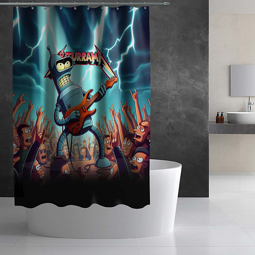 Шторка для ванной Бендер рок гитарист - группа Футурама / 3D-принт – фото 2