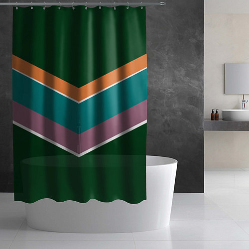 Шторка для ванной Тёмный зелёный с полосами / 3D-принт – фото 2