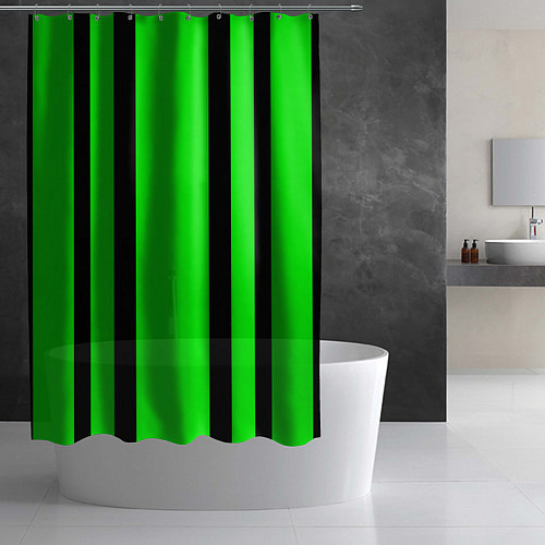 Шторка для ванной Color black and green stripes / 3D-принт – фото 2