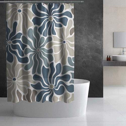 Шторка для ванной Цветы blue and beige pattern / 3D-принт – фото 2