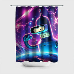 Шторка для душа Bender in neon space - cartoon Futurama, цвет: 3D-принт