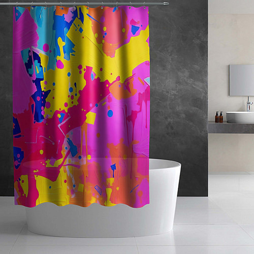 Шторка для ванной Яркие пятна акриловой краски на стене / 3D-принт – фото 2