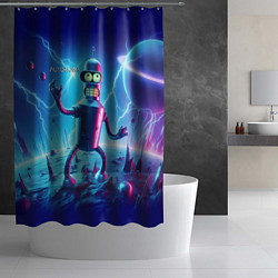 Шторка для душа Bender on neon planet - ai art fantasy, цвет: 3D-принт — фото 2