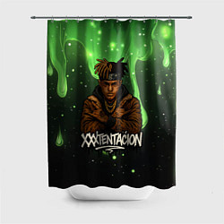 Шторка для душа XXXTentacion на фоне зеленой краски, цвет: 3D-принт