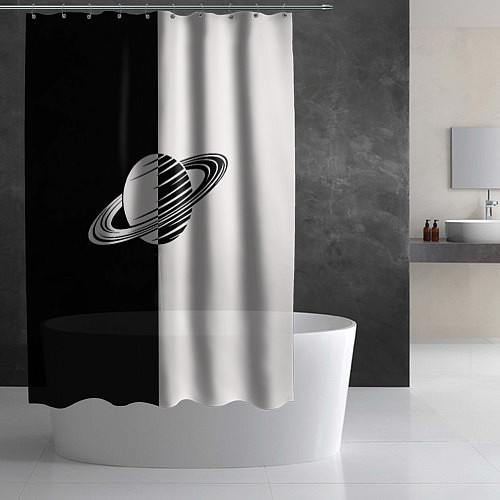 Шторка для ванной Сатурн черно-белый / 3D-принт – фото 2