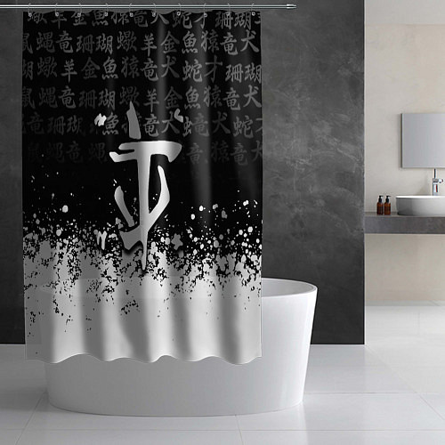 Шторка для ванной Doom японские символы краски / 3D-принт – фото 2