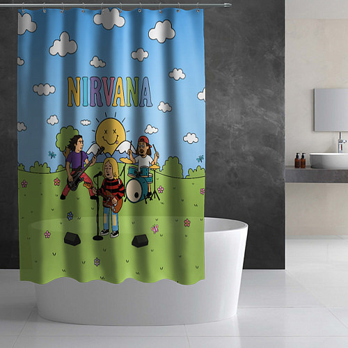 Шторка для ванной Nirvana мультяшный стиль на поляне / 3D-принт – фото 2