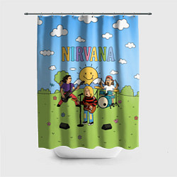 Шторка для душа Nirvana мультяшный стиль на поляне, цвет: 3D-принт