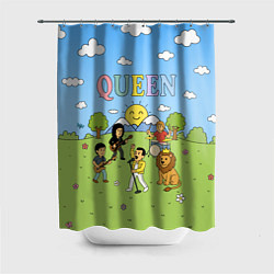 Шторка для душа Queen мультяшный стиль на поляне, цвет: 3D-принт