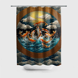 Шторка для душа Большие золотистые рыбы выпрыгивают из воды, цвет: 3D-принт