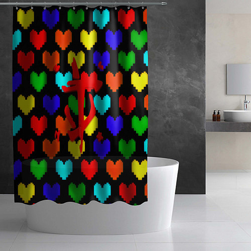 Шторка для ванной Doom love pixel pattern / 3D-принт – фото 2