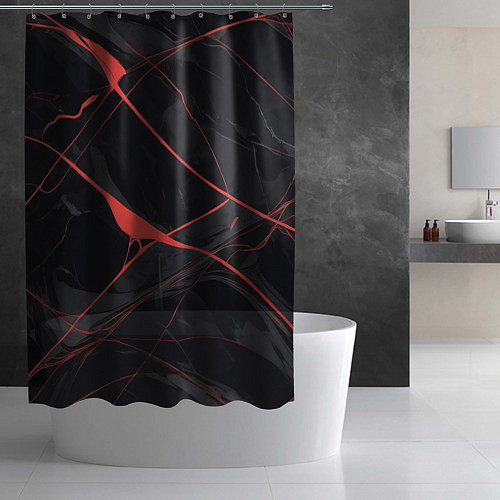 Шторка для ванной Текстура мрамора с красными полосками / 3D-принт – фото 2