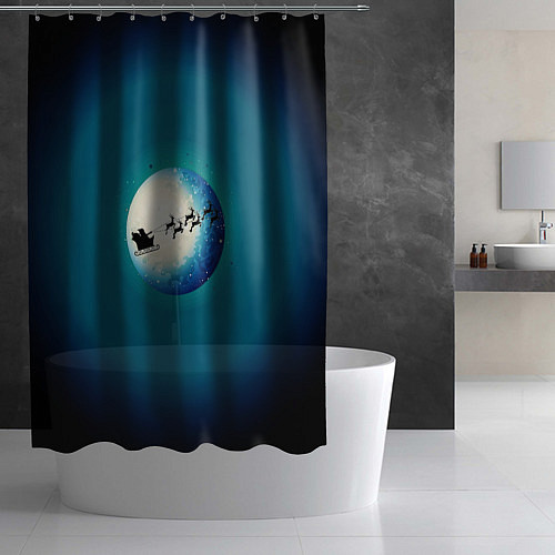 Шторка для ванной Санта на оленях - градиент / 3D-принт – фото 2