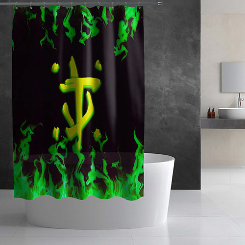 Шторка для ванной Doom зелёный огонь / 3D-принт – фото 2