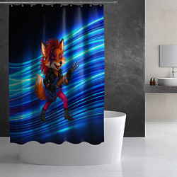 Шторка для душа Лиса в косухе и гитарой - рок звезда, цвет: 3D-принт — фото 2