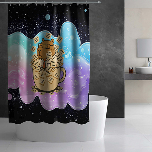 Шторка для ванной Менеджер капибара в кружке в стикерах / 3D-принт – фото 2