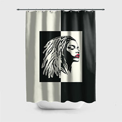 Шторка для ванной Девушка с дредами на темно-зеленом