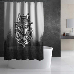 Шторка для душа Волк в кельтском стиле и лес, цвет: 3D-принт — фото 2