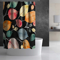 Шторка для душа Разноцветные акварельные листья на чёрном, AI, цвет: 3D-принт — фото 2