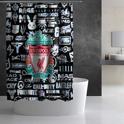 Шторка для душа Логотипы игр Ливерпуль глитч, цвет: 3D-принт — фото 2