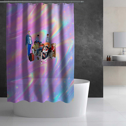 Шторка для ванной BTS группа на диване / 3D-принт – фото 2