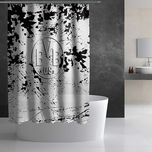 Шторка для ванной Borussia черно белые краски / 3D-принт – фото 2