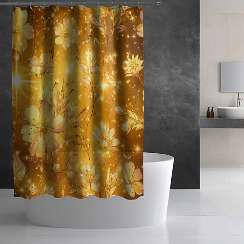 Шторка для ванной Цветочный золотой с искрами / 3D-принт – фото 2