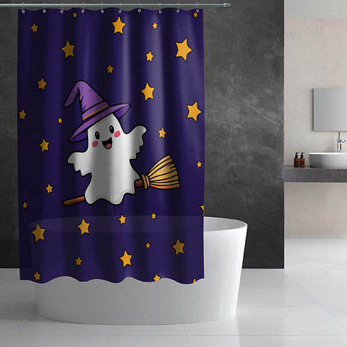 Шторка для ванной Хэллоуин, привидение на метле / 3D-принт – фото 2