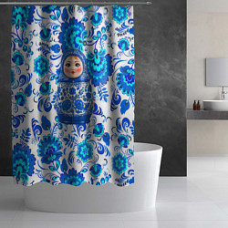 Шторка для душа Русская матрёшка в гжельских узорах, цвет: 3D-принт — фото 2