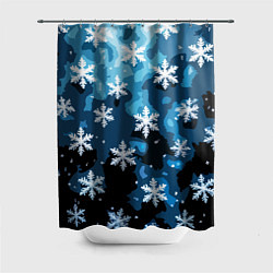 Шторка для душа Стилизованный паттерн со снежинками тёмно-синий, цвет: 3D-принт