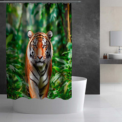 Шторка для душа Тигр в зелёных джунглях, цвет: 3D-принт — фото 2