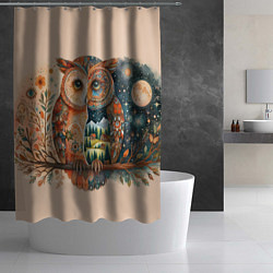 Шторка для душа Сова разделенная на день и ночь абстракция, цвет: 3D-принт — фото 2