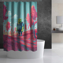 Шторка для душа Шрек в розовом лесу, цвет: 3D-принт — фото 2
