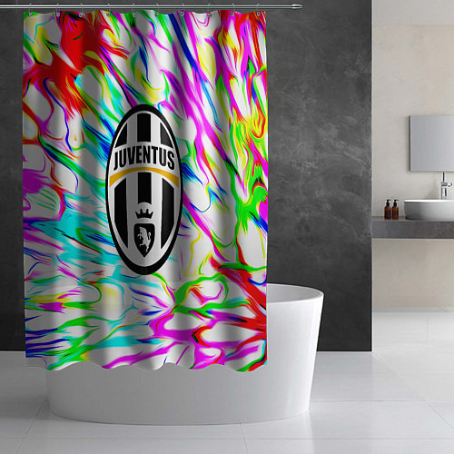 Шторка для ванной Ювентус жидкие краски текстура / 3D-принт – фото 2