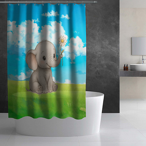 Шторка для ванной Слоненок с цветочком / 3D-принт – фото 2