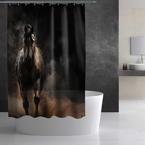 Шторка для ванной Лошадь на черном фоне / 3D-принт – фото 2