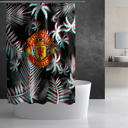 Шторка для ванной Манчестер Юнайтед тропики глитч / 3D-принт – фото 2