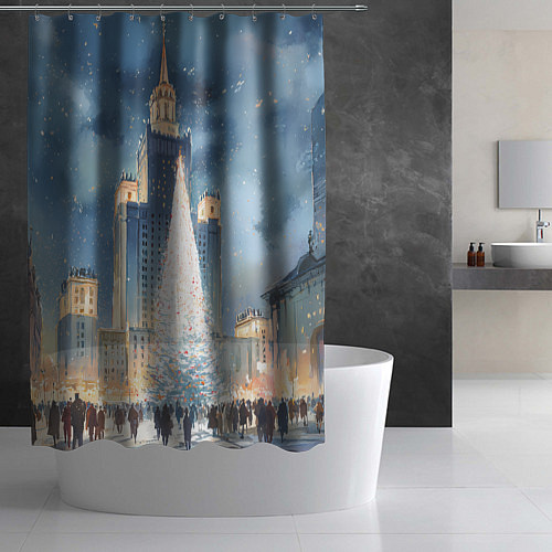 Шторка для ванной Новый год в Москве / 3D-принт – фото 2