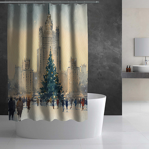 Шторка для ванной Москва новогодняя елка / 3D-принт – фото 2