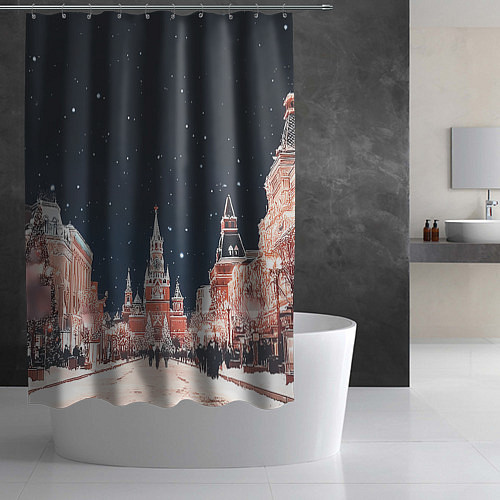 Шторка для ванной Праздничная ночь в Москве / 3D-принт – фото 2