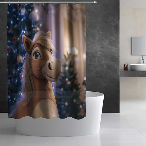 Шторка для ванной Плюшевая новогодняя лошадь / 3D-принт – фото 2