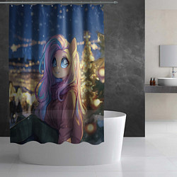 Шторка для душа Аниме - лошадка в новогодней атмосфере, цвет: 3D-принт — фото 2