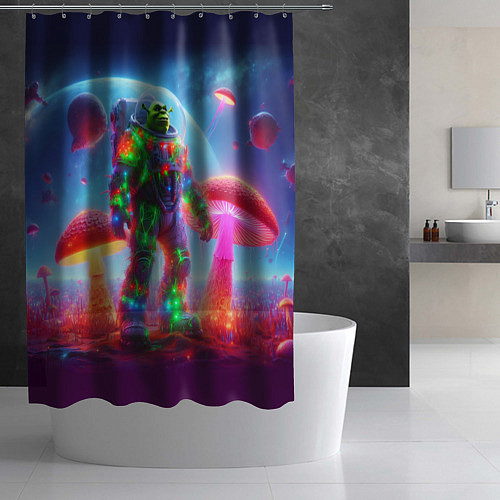 Шторка для ванной Неоновый космонавт Шрек на планете гигантских мухо / 3D-принт – фото 2