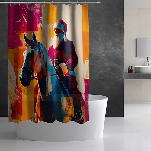 Шторка для ванной Дед Мороз на коне / 3D-принт – фото 2