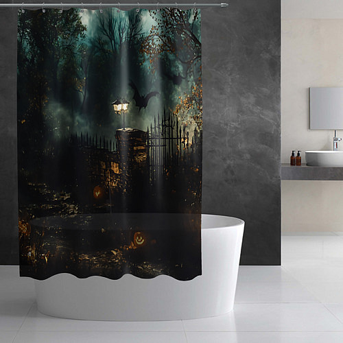 Шторка для ванной Ночь тыкв и теней / 3D-принт – фото 2