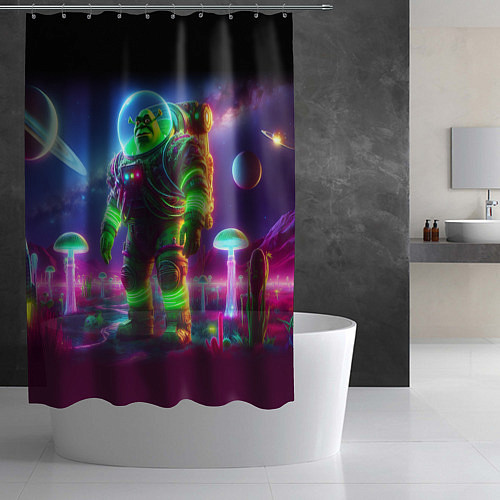 Шторка для ванной Космонавт Шрук в неоновом скафандре на загадочной / 3D-принт – фото 2